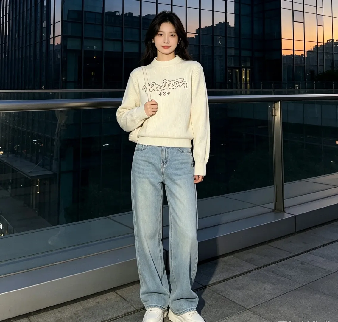 Louis Vuitton/Louis Vuitton signature flocked letter crew neck sweater